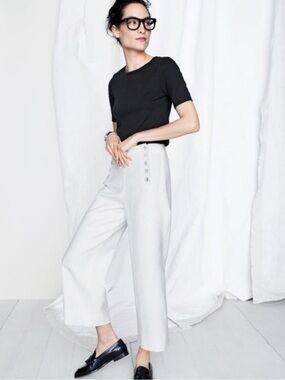 J. Crew Linen Sailor Pants Cropped Wide Leg High Rise White Size 4